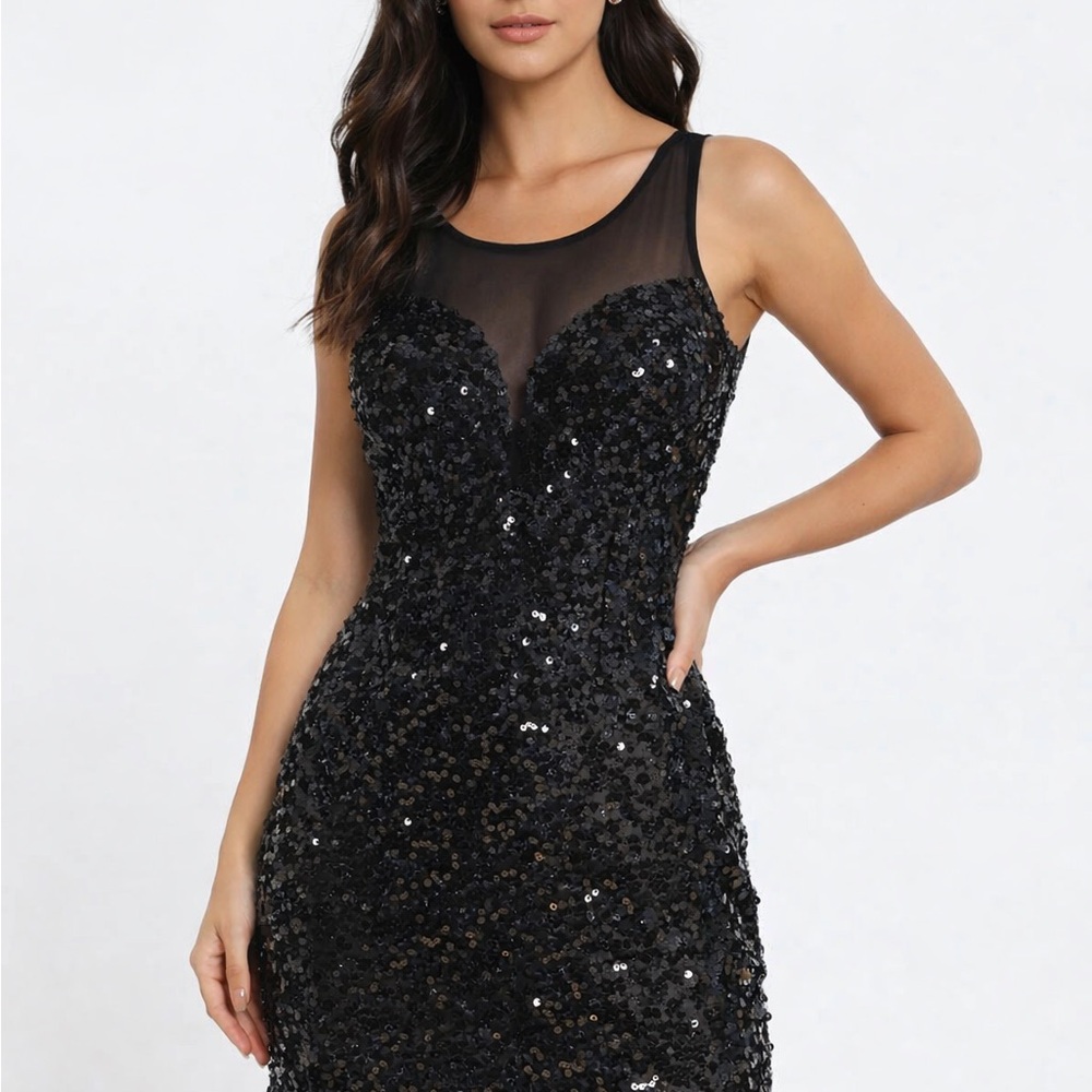 Privately Privileged Black Sequin Mini Dress Illu… - image 1